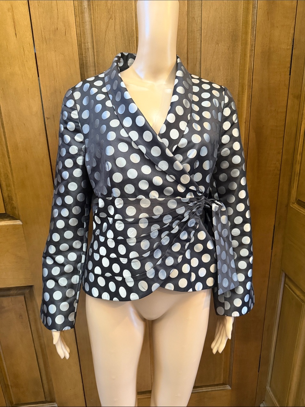Armani Collezioni Black Blazer with Silver Polka Dots. Size 12